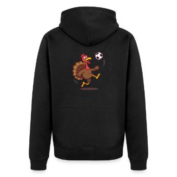 Türkei spielt Fußball Thanksgiving - Unisex Premium Bio Zip Hoodie - Schwarz - Hinten - Nico (187cm)