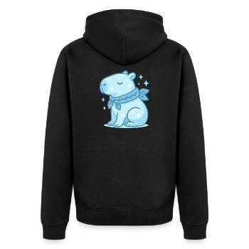 ✨ Winter Capybara – süßes Weihnachtsmotiv - Unisex Premium Bio Zip Hoodie - Schwarz - Hinten - Nico (187cm)