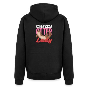 Crazy Otter Lady Sea Otter Cartoon - Unisex Premium Organic Zip Hoodie - black - Back - Nico (187cm)
