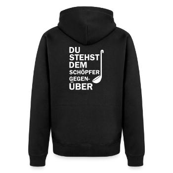 You are facing the Creator - Unisex Premium Organic Zip Hoodie - black - Back - Nico (187cm)
