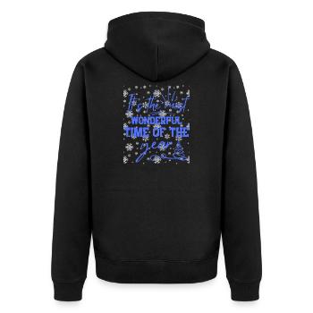 Festliche Weihnachtsstimmung - Unisex Premium Bio Zip Hoodie - Schwarz - Hinten - Nico (187cm)