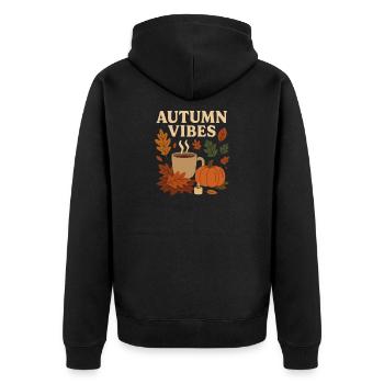 Herbst Vibes: Kaffee, Kürbis & Blätter - Unisex Premium Bio Zip Hoodie - Schwarz - Hinten - Nico (187cm)
