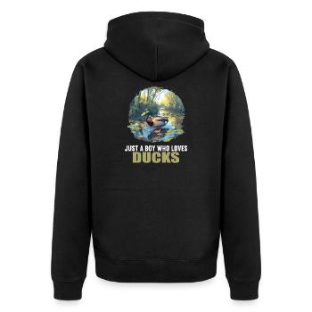 Ducks Duck - Unisex Premium Organic Zip Hoodie - black - Back - Nico (187cm)