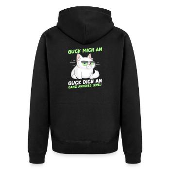 Guck Mich An Ganz Anderes Level Katzen - Unisex Premium Bio Zip Hoodie - Schwarz - Hinten - Nico (187cm)