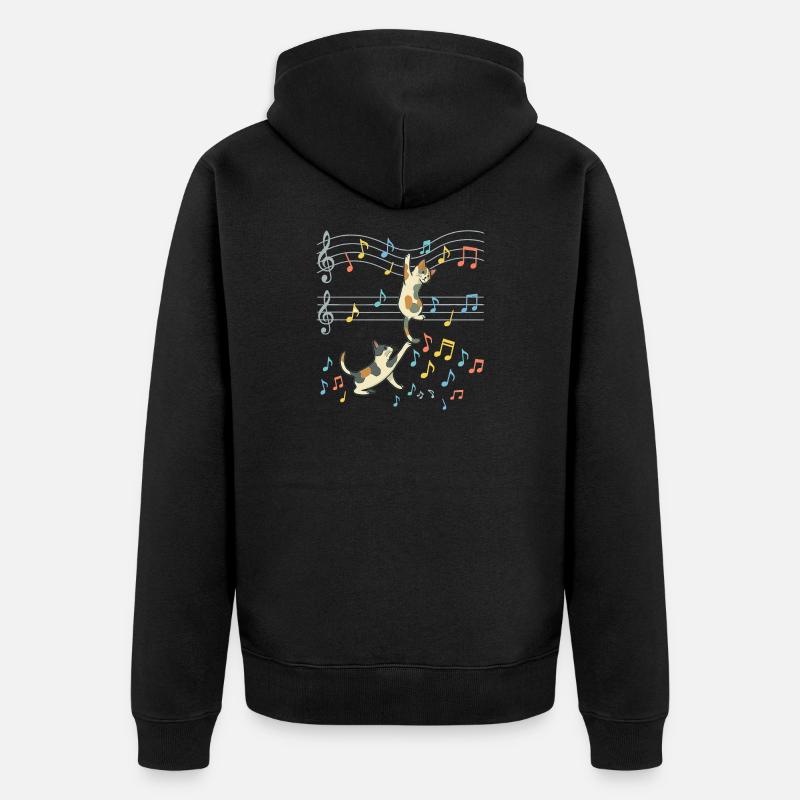 Chat Musique Danse des Notes - Veste à capuche bio Premium Unisexe - noir