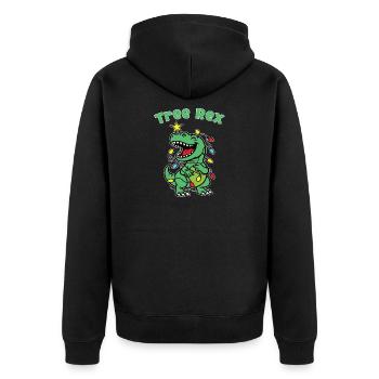 Stylischer Print mit „Tree Rex“ Dino Tannenbaum - Unisex Premium Bio Zip Hoodie - Schwarz - Hinten - Nico (187cm)