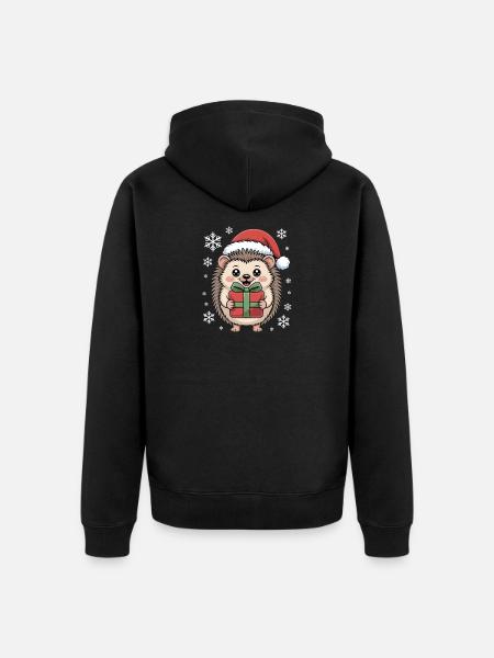 Weihnachtsigel Mit Nikolausmütze Und Paket - Unisex Premium Bio Zip Hoodie - Schwarz
