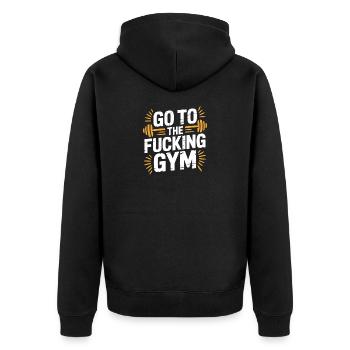 Zum verdammten Fitnessstudio Lustiges Bodybuilding - Unisex Premium Bio Zip Hoodie - Schwarz - Hinten - Nico (187cm)