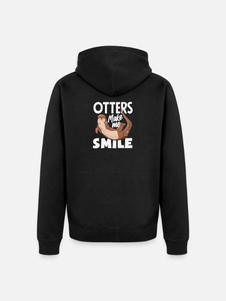 Smiling Sea Otter Cartoon - Unisex Premium Organic Zip Hoodie - black