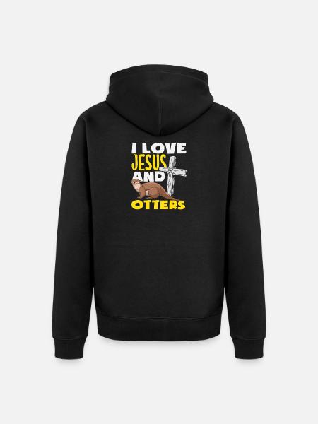 Jesus Sea Otter Cartoon - Unisex Premium Organic Zip Hoodie - black