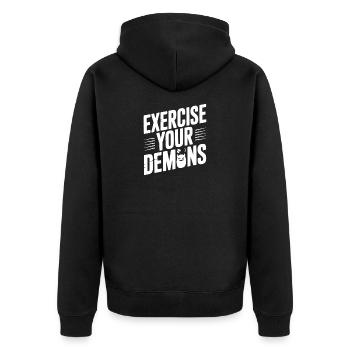 Trainieren Sie Ihre Dämonen - Unisex Premium Bio Zip Hoodie - Schwarz - Hinten - Nico (187cm)
