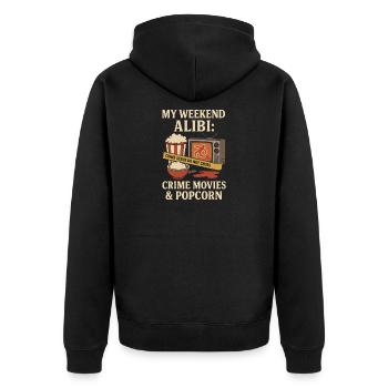 My Weekend Alibi – Films policiers et chemise pop-corn - Veste à capuche bio Premium Unisexe - noir - Dos - Nico (187cm)