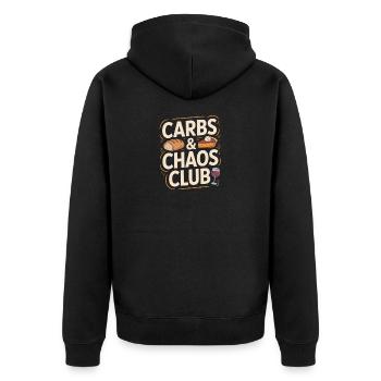 Carbs And Chaos Club Bread Cake Wine - Unisex Premium Organic Zip Hoodie - black - Back - Nico (187cm)