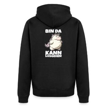 Einhorn pummelig Bin da kann losgehen - Unisex Premium Bio Zip Hoodie - Schwarz - Hinten - Nico (187cm)