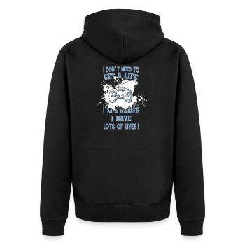 Gamer-Humor: voller Leben - Unisex Premium Bio Zip Hoodie - Schwarz - Hinten - Nico (187cm)