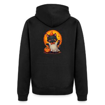 Halloween Cat with Halloween Pumpkin - Unisex Premium Organic Zip Hoodie - black - Back - Nico (187cm)