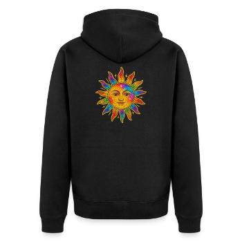 Sonne im Regenbogen-Glitzer - Unisex Premium Bio Zip Hoodie - Schwarz - Hinten - Nico (187cm)