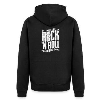 I Know It's Only Rock 'n Roll But I Like It Band - Unisex Premium Bio Zip Hoodie - Schwarz - Hinten - Nico (187cm)