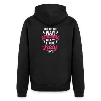 Elektrofahrrad Radfahren Crazy E-Bike Dame Radfahrerin - Unisex Premium Bio Zip Hoodie - Schwarz - Hinten - Nico (187cm)