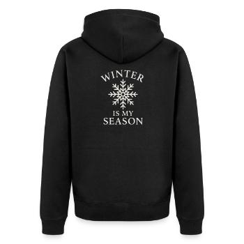Winter is my Season – Schneeflocken & Winterliebha - Unisex Premium Bio Zip Hoodie - Schwarz - Hinten - Nico (187cm)