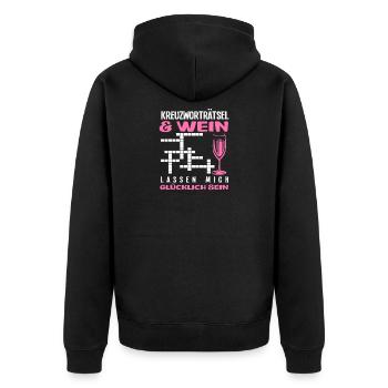 Kreuzworträtsel Wein Glücklich Sein Humor - Unisex Premium Bio Zip Hoodie - Schwarz - Hinten - Nico (187cm)