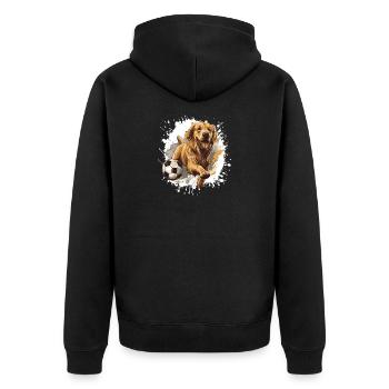 Golden Retriever Hund Fussball Sport - Unisex Premium Bio Zip Hoodie - Schwarz - Hinten - Nico (187cm)