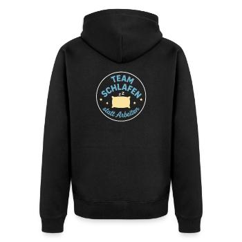 Team Schlafen statt Arbeiten - Unisex Premium Bio Zip Hoodie - Schwarz - Hinten - Nico (187cm)