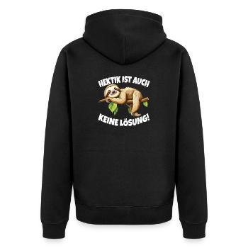 Hektik Ist Auch Keine Lösung Faultier - Unisex Premium Bio Zip Hoodie - Schwarz - Hinten - Nico (187cm)