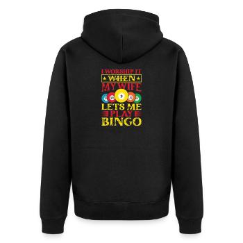 Jeu de bingo Adorez-le quand ma femme joue au bingo - Veste à capuche bio Premium Unisexe - noir - Dos - Nico (187cm)