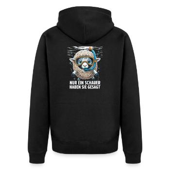 Nur ein Schauer – Lustiges Schaf Design - Unisex Premium Bio Zip Hoodie - Schwarz - Hinten - Nico (187cm)