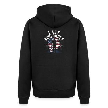 Last Responder Flag Tribute - Unisex Premium Bio Zip Hoodie - Schwarz - Hinten - Nico (187cm)