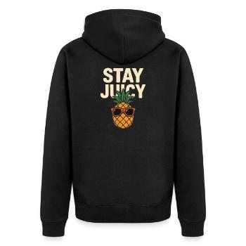 Stay Juicy – Cooles Ananas Design - Unisex Premium Bio Zip Hoodie - Schwarz - Hinten - Nico (187cm)