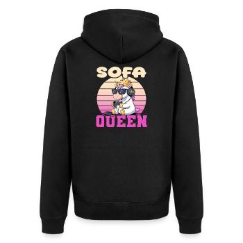 Sofa QUEEN - Unicorn gaming - Unisex Premium Organic Zip Hoodie - black - Back - Nico (187cm)