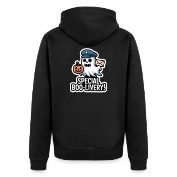 Postman Boo – Spooky Cute Halloween Ghost Delivery - Unisex Premium Organic Zip Hoodie - black - Back - Nico (187cm)