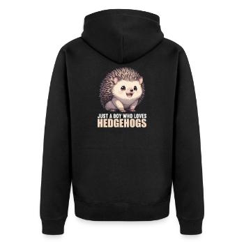 Igel - Unisex Premium Bio Zip Hoodie - Schwarz - Hinten - Nico (187cm)
