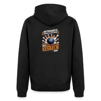  Unterschätze Niemals Ein Alten Mann Der Kegeln - Unisex Premium Bio Zip Hoodie - Schwarz - Hinten - Nico (187cm)