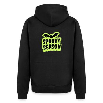 Spooky Season Halloween Schriftzug mit Fledermaus - Unisex Premium Bio Zip Hoodie - Schwarz - Hinten - Nico (187cm)