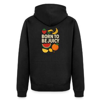 Born To Be Juicy – Fruchtiges Design - Unisex Premium Bio Zip Hoodie - Schwarz - Hinten - Nico (187cm)