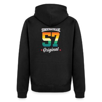 57 Geburtstag - Unisex Premium Bio Zip Hoodie - Schwarz - Hinten - Nico (187cm)