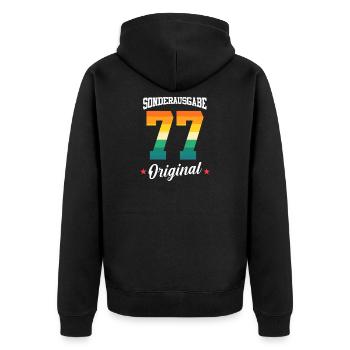 77 Birthday - Unisex Premium Organic Zip Hoodie - black - Back - Nico (187cm)