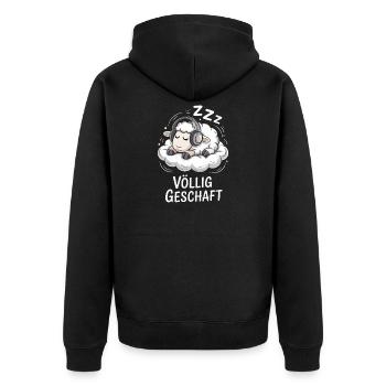Völlig geschafft geSchaft Schaf Design - Unisex Premium Bio Zip Hoodie - Schwarz - Hinten - Nico (187cm)