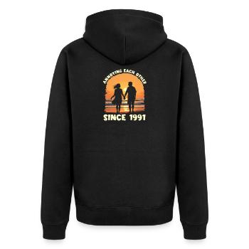 Anniversary of mutual harassment since 1991 - Unisex Premium Organic Zip Hoodie - black - Back - Nico (187cm)