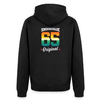65 Birthday - Unisex Premium Organic Zip Hoodie - black - Back - Nico (187cm)