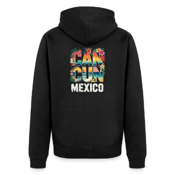 Cancun Mexico Tropische Typografie - Unisex Premium Bio Zip Hoodie - Schwarz - Hinten - Nico (187cm)