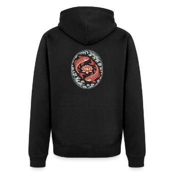 Koi fish and lotus flower in wave art - Unisex Premium Organic Zip Hoodie - black - Back - Nico (187cm)