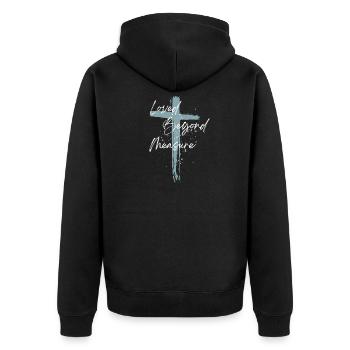Aimé au-delà de toute mesure – Faith Design - Veste à capuche bio Premium Unisexe - noir - Dos - Nico (187cm)