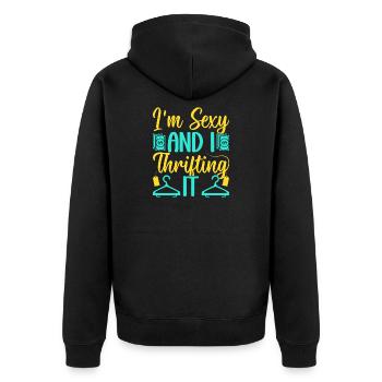Thrift Shopper I ́m Sexy & I Thrifting It Thrift - Unisex Premium Organic Zip Hoodie - black - Back - Nico (187cm)