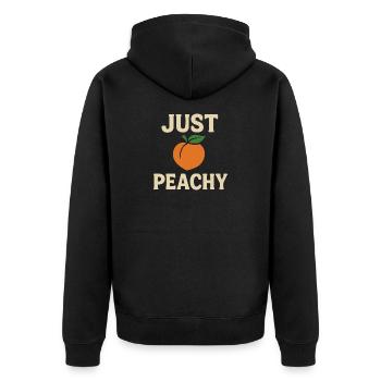 Just Peachy – Lustiges Pfirsich Design - Unisex Premium Bio Zip Hoodie - Schwarz - Hinten - Nico (187cm)
