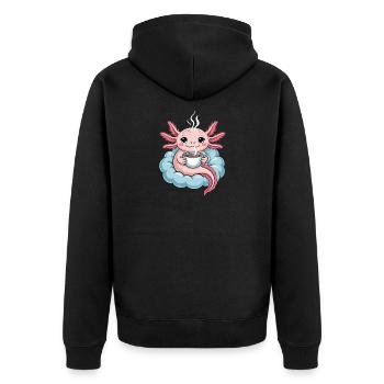 Axolotl Mit Kaffee Auf Wolke Kawaii Morgenkaffee - Unisex Premium Bio Zip Hoodie - Schwarz - Hinten - Nico (187cm)