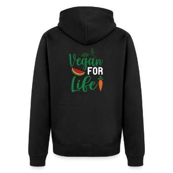 Vegan For Life - Unisex Premium Organic Zip Hoodie - black - Back - Nico (187cm)